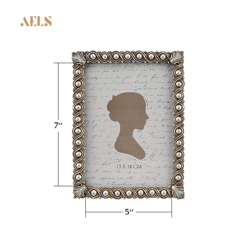AELS 5x7 Inch Vintage Picture Frame, Elegant Luxury Antique Photo Frames with Glass Front, Photo Display, Tabletop Wall Hanging, Gift Ideas, Pearl Pattern - Image 2